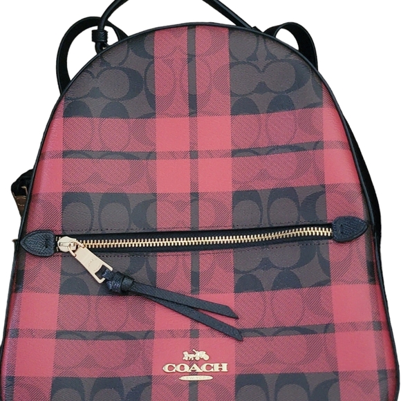 Coach Jordyn Backpack Red Plaid Signature - Picture 7 of 11